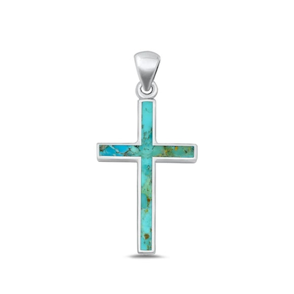 Sterling Silver Beautiful Turquoise Pendant Christian Faith Charm .925 New