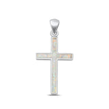 Sterling Silver High Polished White Lab Opal Cross Pendant .925 New Faith Charm