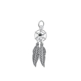 Sterling Silver Dreamcatcher Feather Hanging Black Stone Pendant Charm .925 New