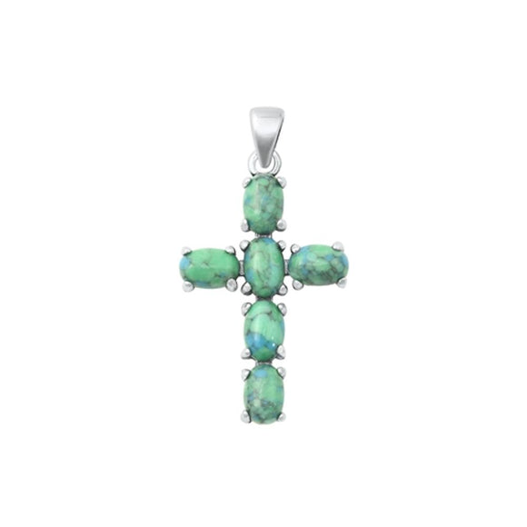 Sterling Silver Classic Turquoise Cross Pendant Christian Faith Charm .925 New