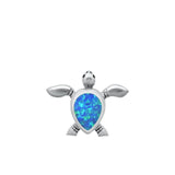 Sterling Silver Cute Blue Synthetic Opal Sea Turtle Pendant Beach Charm 925 New