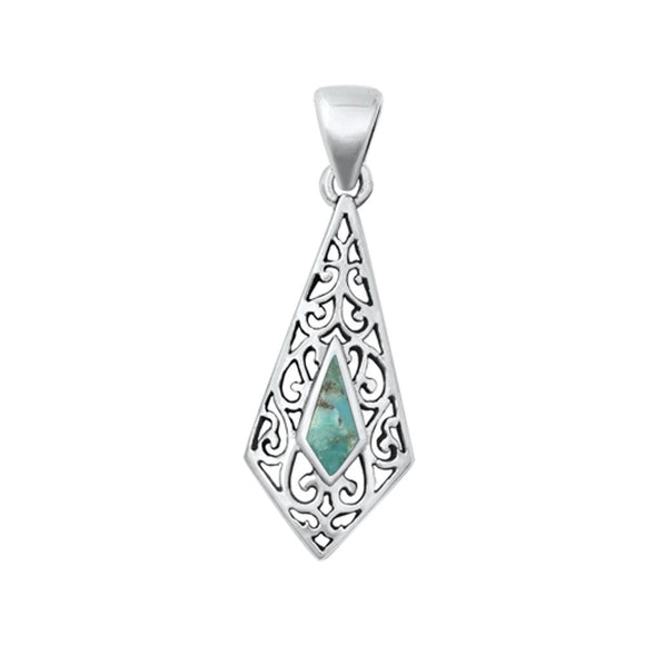 Sterling Silver Classic Turquoise Pendant Cute High Polished Charm 925 New