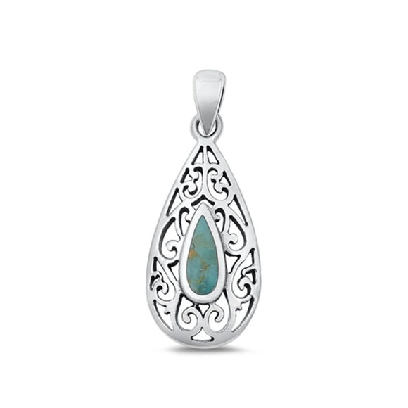 Sterling Silver Classic Turquoise Victorian Pendant Polished Charm 925 New