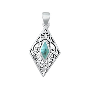 Sterling Silver Unique Turquoise Victorian Pendant Polished Charm .925 New