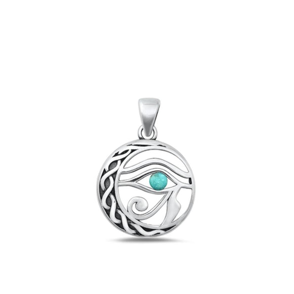 Sterling Silver Unique Eye of Horus Turquoise Pendant Cute Crescent Moon Charm