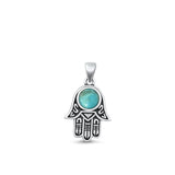 Sterling Silver High Polished Turquoise Hamsa Pendant Oxidized Charm .925 New