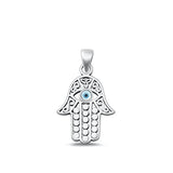 Sterling Silver High Polished Hamsa Evil Eye Pendant Charm 925 New