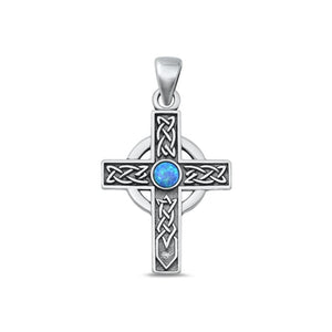 Sterling Silver Oxidized Detailed Blue Lab Celtic Cross Pendant .925 New Charm