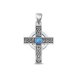 Sterling Silver Oxidized Detailed Blue Lab Celtic Cross Pendant .925 New Charm