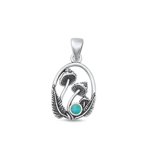 Sterling Silver Nature Turquoise Mushroom Oxidized Pendant .925 New Charm