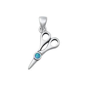 Sterling Silver Blue Lab Opal Scissors Hair Stylist Pendant .925 New Charm