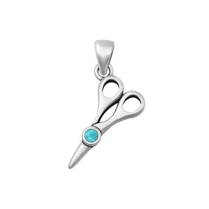 Sterling Silver Beautiful Scissors Turquoise Pendant Hair Stylist Charm .925 New