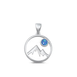 Sterling Silver Fashion Blue Lab Opal Oxidized Mountains Pendant .925 New Charm