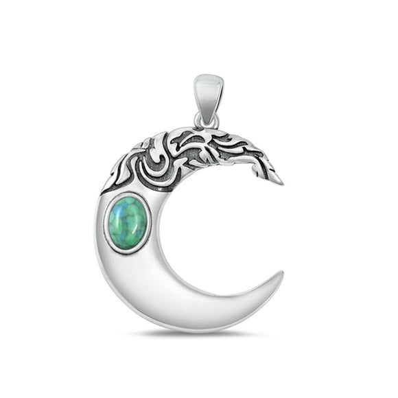 Sterling Silver Cute Turquoise Moon Pendant Oxidized Polished Charm .925 New