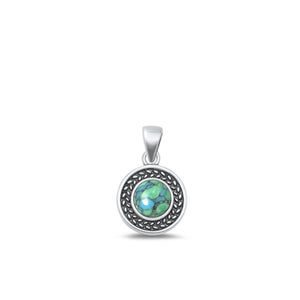 Sterling Silver Cute Turquoise Pendant Oxidized High Polished Charm .925 New