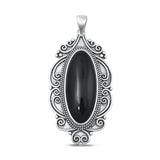 Sterling Silver Fashion Ornate Black Agate Pendant Oxidized Charm .925 New