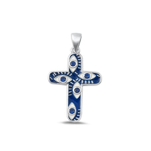 Sterling Silver Cross Evil Eye Pendant Christian Faith Polished Charm .925 New