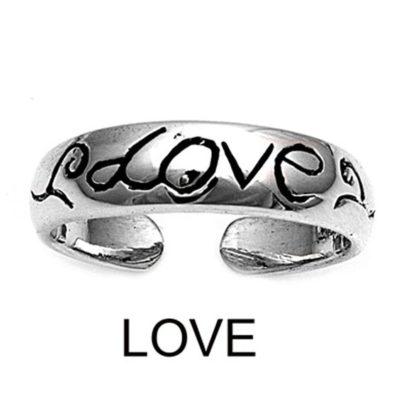 Sterling Silver Polished Love Word Toe Ring Adjustable Midi Fashion Band 925 New