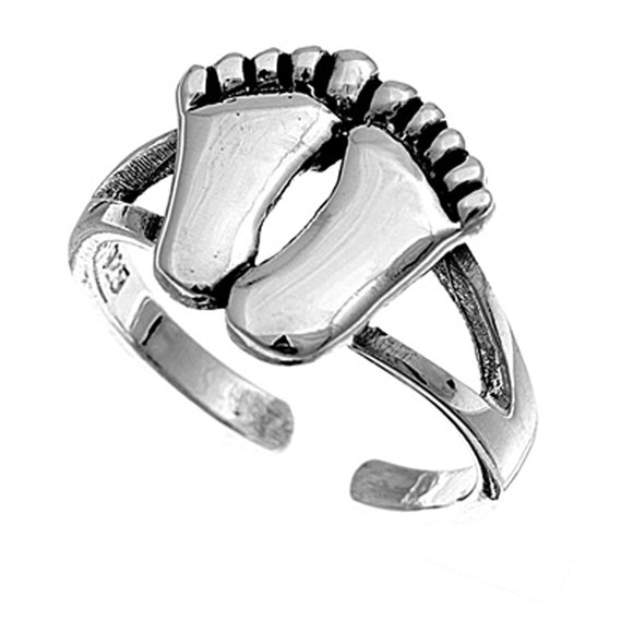 Sterling Silver Classic Feet Toe Ring Cute Foot Print Beach Midi Band 925 New