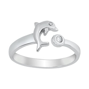 Sterling Silver Unique Clear CZ Adjustable Dolphin Animal Ring Midi Band 925 New