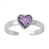 Solitaire Heart Simulated Amethyst .925 Sterling Silver Toe Ring