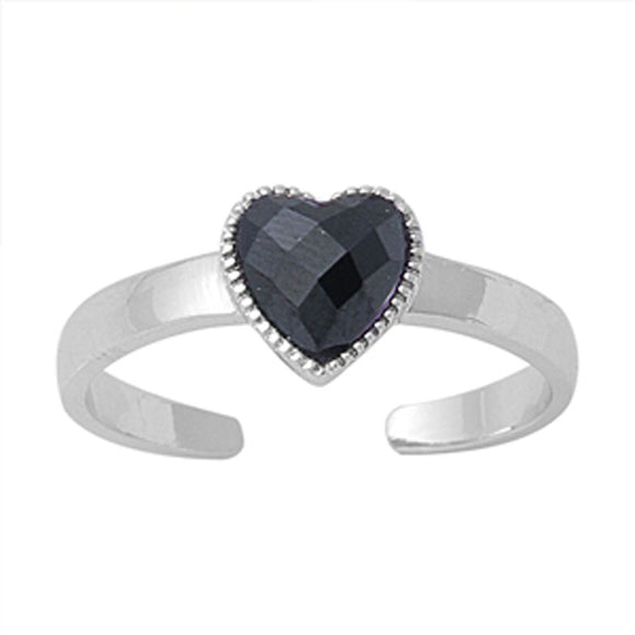 Solitaire Heart Black Simulated CZ .925 Sterling Silver Toe Ring