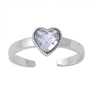 Solitaire Heart Clear Simulated CZ .925 Sterling Silver Toe Ring