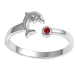 Sterling Silver Beautiful Ruby CZ Dolphin Toe Ring Adjustable Midi Beach Band