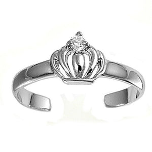 Sterling Silver Unique Clear CZ Crown Toe Ring Adjustable Royal Midi Band .925