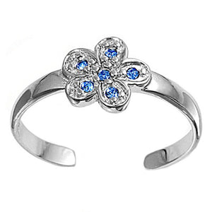 Flower Blue Simulated Sapphire .925 Sterling Silver Toe Ring