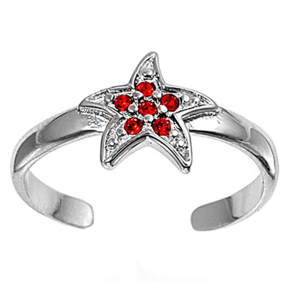 Starfish Simulated Ruby .925 Sterling Silver Toe Ring