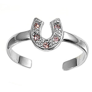 Horseshoe Pink Simulated CZ .925 Sterling Silver Toe Ring