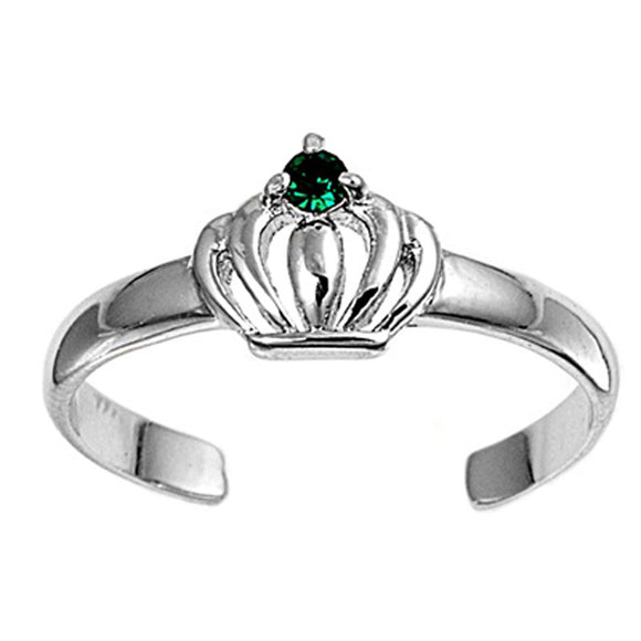 Crown Simulated Emerald .925 Sterling Silver Toe Ring