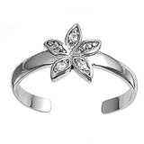 Sterling Silver Unique Flower Toe Ring Adjustable Fashion Midi Band .925 New