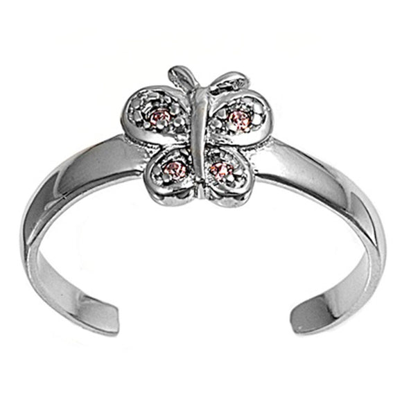 Butterfly Pink Simulated CZ .925 Sterling Silver Toe Ring