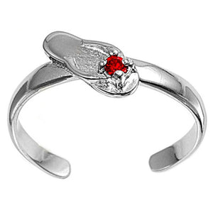 Slipper Flip Flop Simulated Ruby .925 Sterling Silver Toe Ring