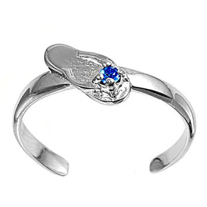 Slipper Flip Flop Blue Simulated Sapphire .925 Sterling Silver Toe Ring