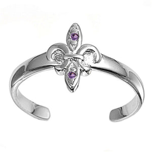 Fleur De Lis Simulated Amethyst .925 Sterling Silver Toe Ring