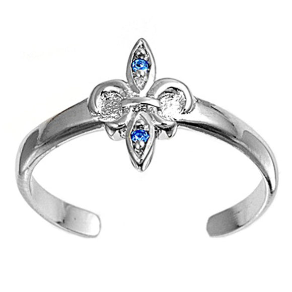 Fleur De Lis Blue Simulated Sapphire .925 Sterling Silver Toe Ring