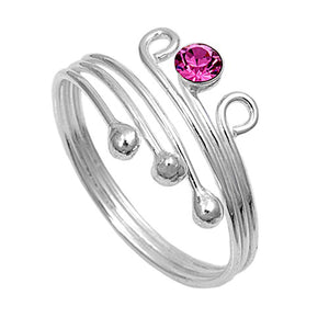 Round Solitaire Bead Pink Simulated CZ .925 Sterling Silver Toe Ring