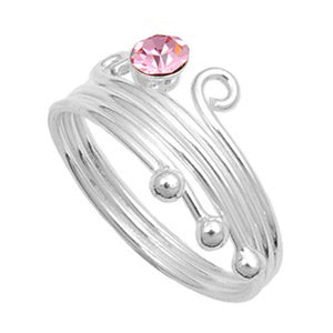 Round Solitaire Bead Pink Simulated CZ .925 Sterling Silver Toe Ring