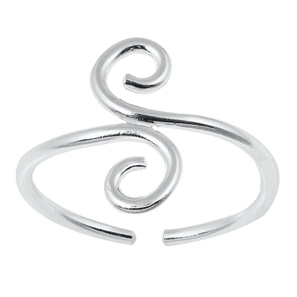 Sterling Silver Beautiful Open Swirl Toe Ring Cute Adjustable Midi Band 925 New