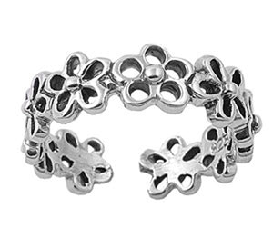 Sterling Silver Polished Eternity Flower Ring Adjustable Filigree Midi Band .925