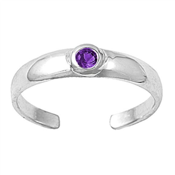 Round Solitaire Simulated Amethyst .925 Sterling Silver Toe Ring