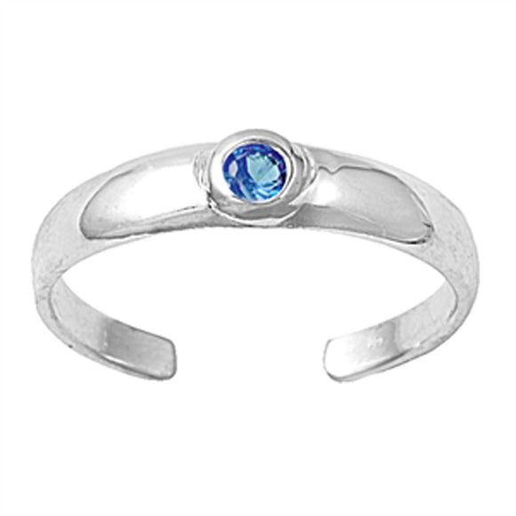 Round Solitaire Simulated Aquamarine .925 Sterling Silver Toe Ring