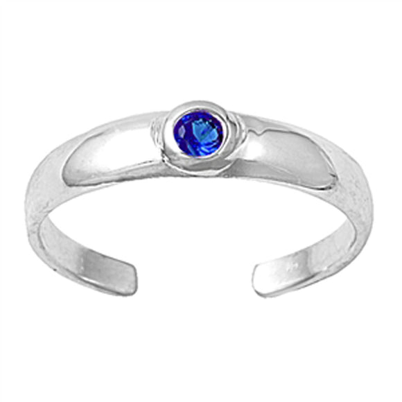 Round Solitaire Blue Simulated Sapphire .925 Sterling Silver Toe Ring