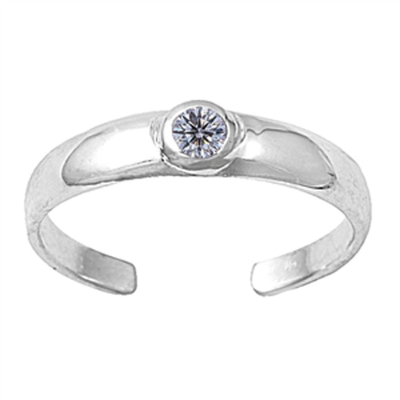 Round Solitaire Clear Simulated CZ .925 Sterling Silver Toe Ring