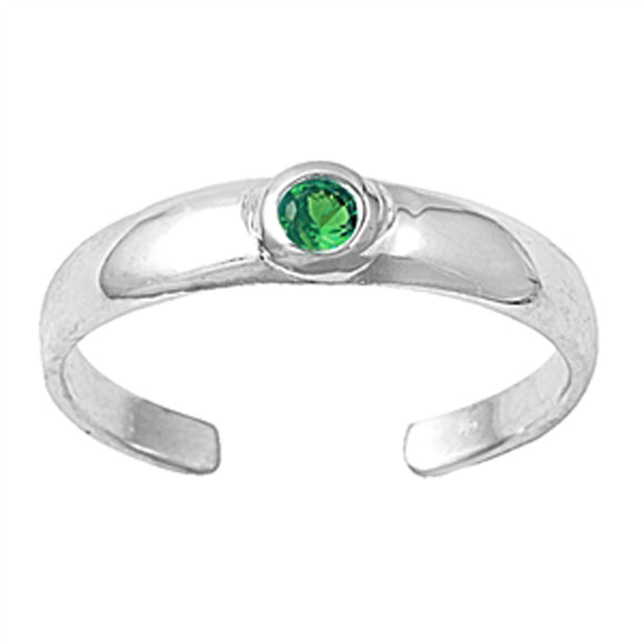 Round Solitaire Simulated Emerald .925 Sterling Silver Toe Ring