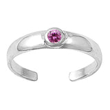 Round Solitaire Pink Simulated CZ .925 Sterling Silver Toe Ring