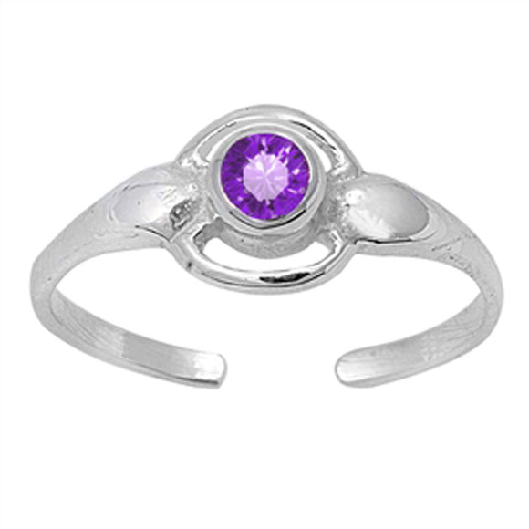 Round Solitaire Simulated Amethyst .925 Sterling Silver Toe Ring